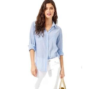 NWT Lilly Pulitzer Womens Sea View Blue Button Down Striped Shirt Top Size XS